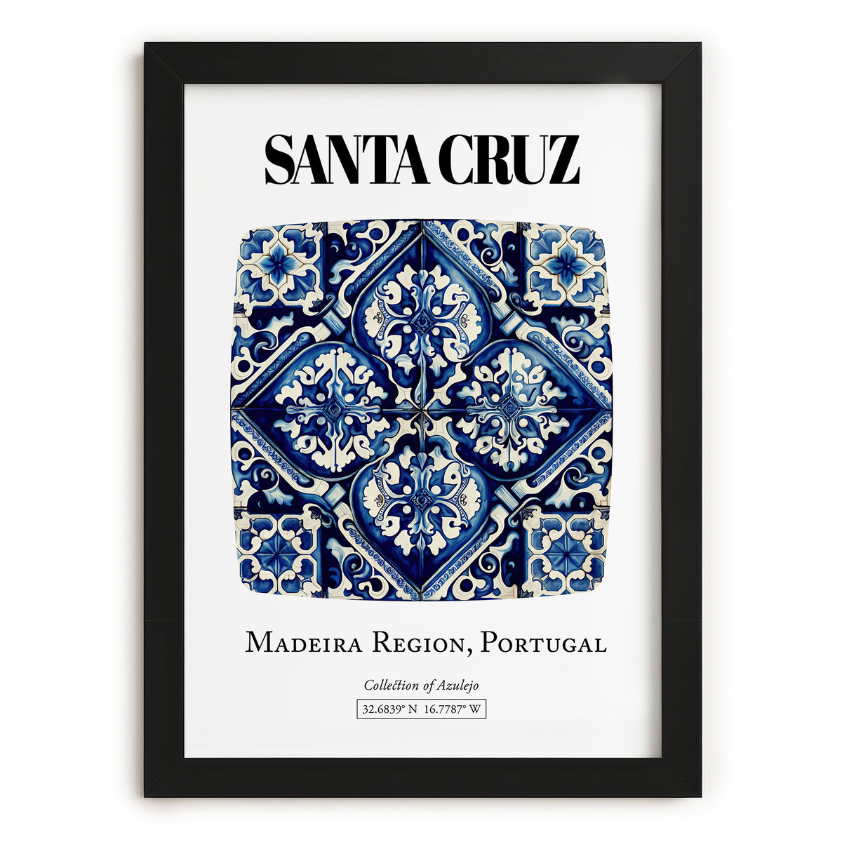 Santa Cruz, Portugal – Minimalist Travel Print, in sleek black frame