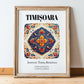 Timișoara, Romania – Retro Travel Poster, in wooden frame leaning on the floor