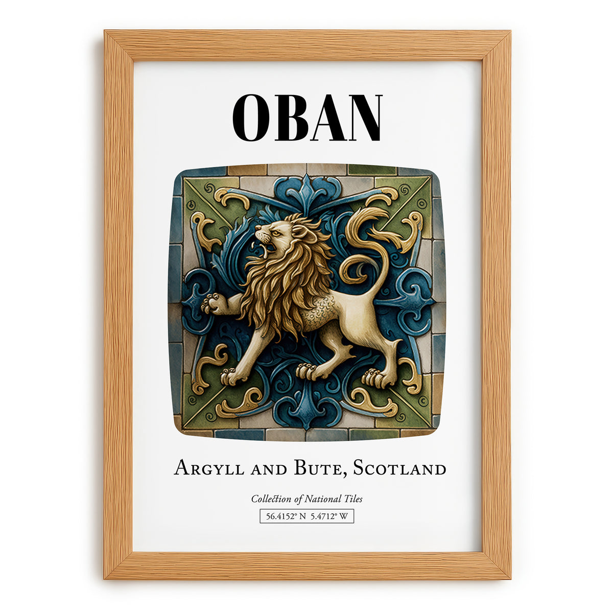 Oban, Scotland – Travel Wall Art, set in oak frame