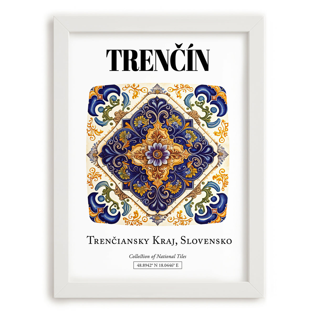 Trenčín, Slovakia – Travel Poster, placed in minimal white frame