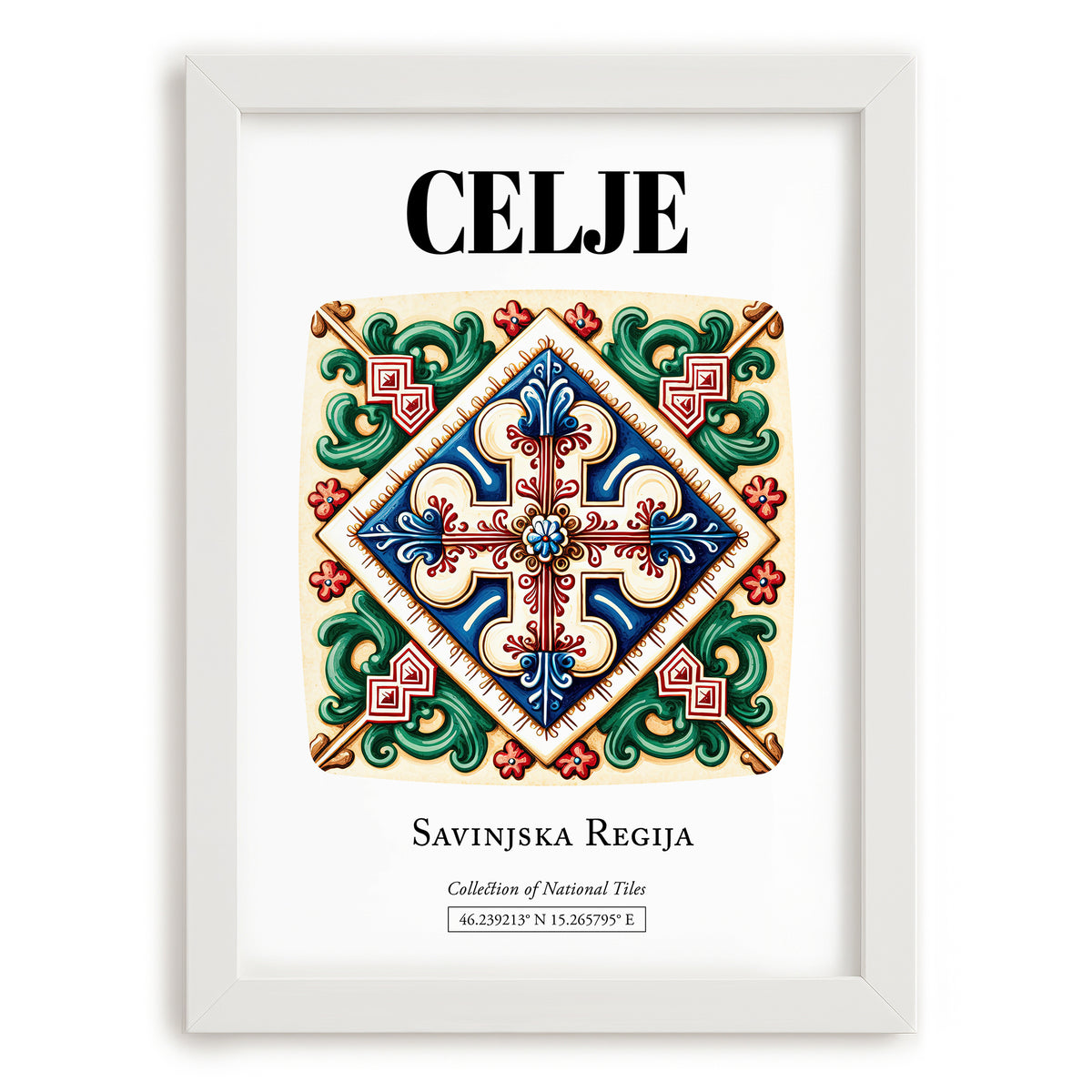 Celje, Slovenia – Minimalist Travel Print, placed in minimal white frame