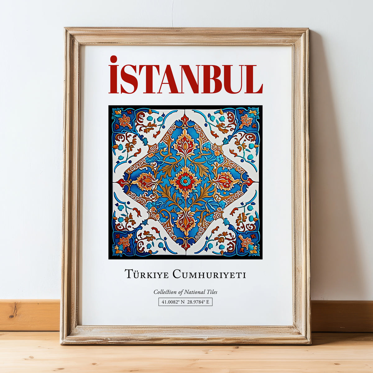 İstanbul, Turkey – Travel Poster, in wooden frame leaning on the floor