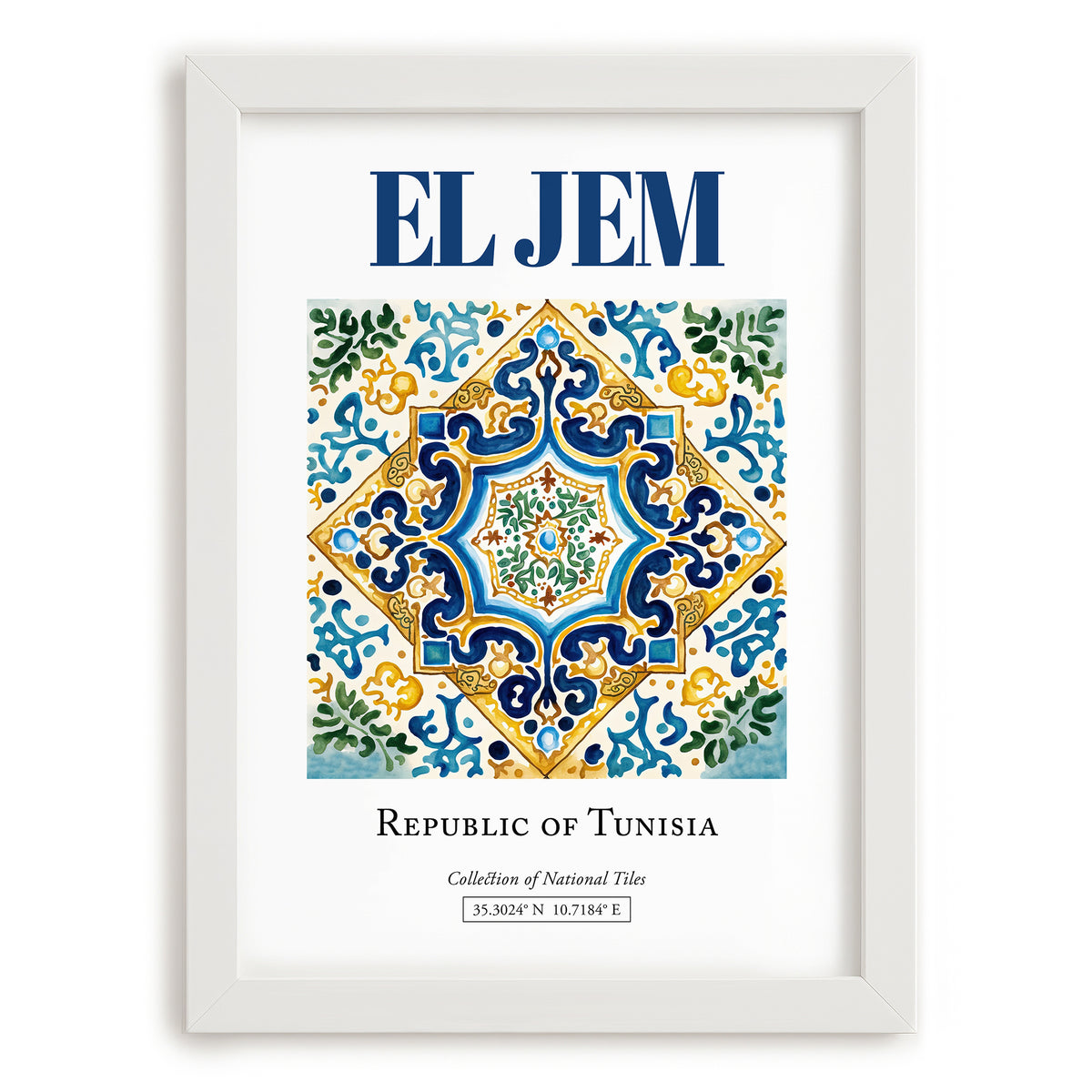 El Jem, Tunisia – Travel Poster, placed in minimal white frame