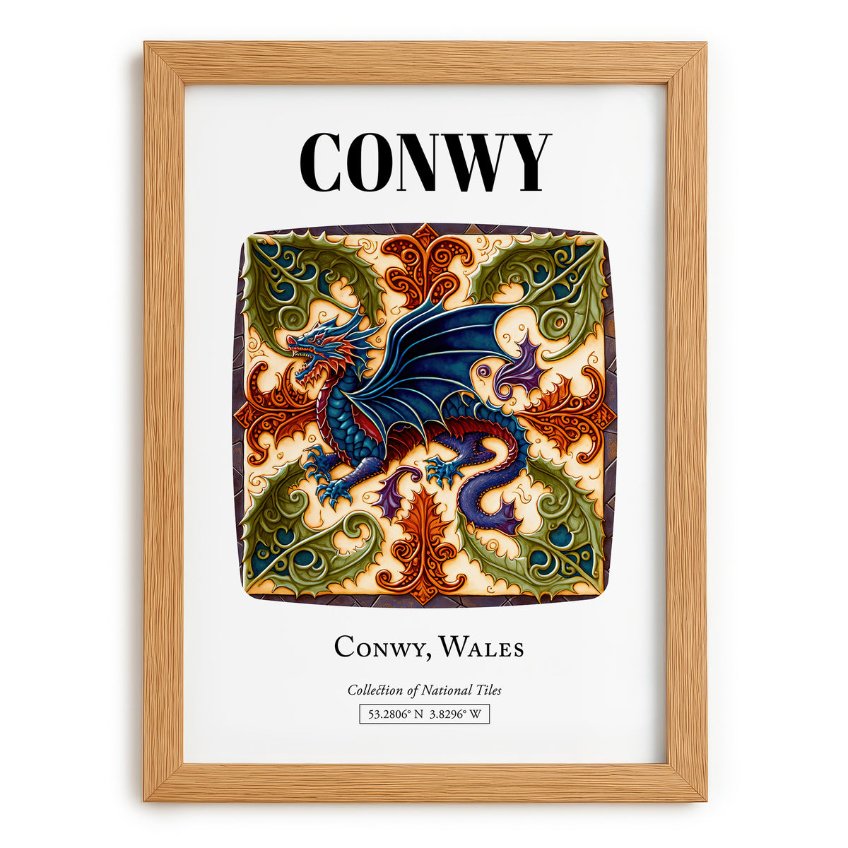 Conwy, Wales – Travel Poster, set in oak frame