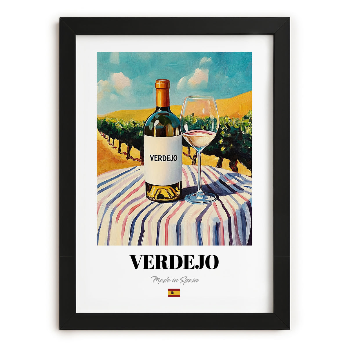 Verdejo – Spanish White Wine, Bodega Poster, in sleek black frame