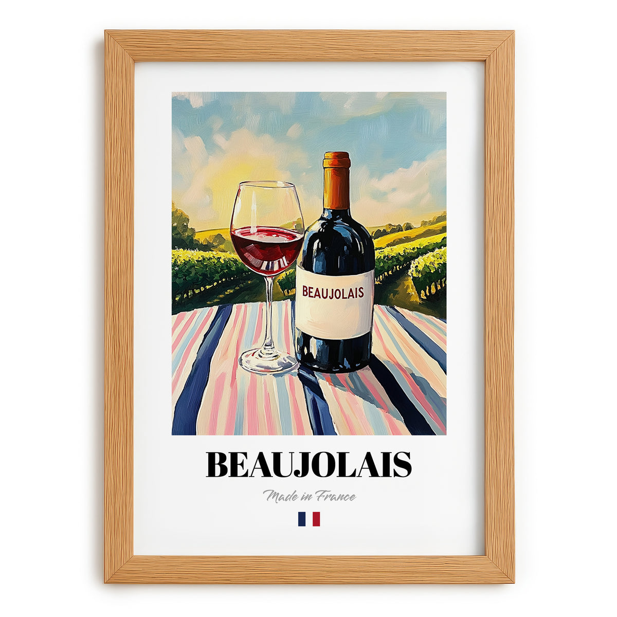 Beaujolais – French Red Wine, Vinoteca Wall Art, set in oak frame