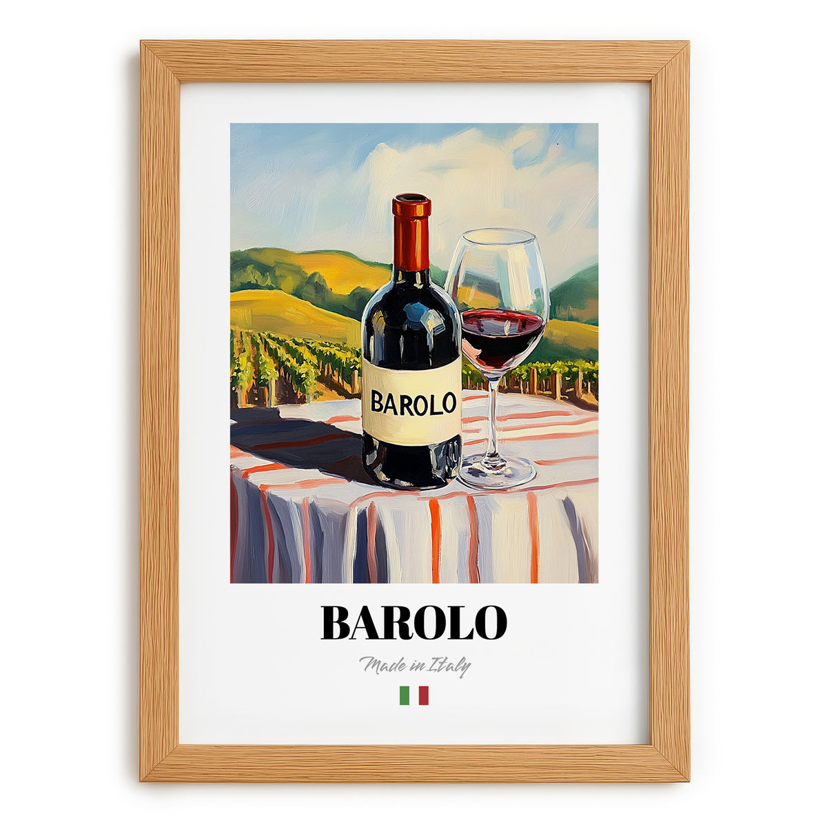 Barolo – Italian Red Wine, Wine Bar Poster, set in oak frame