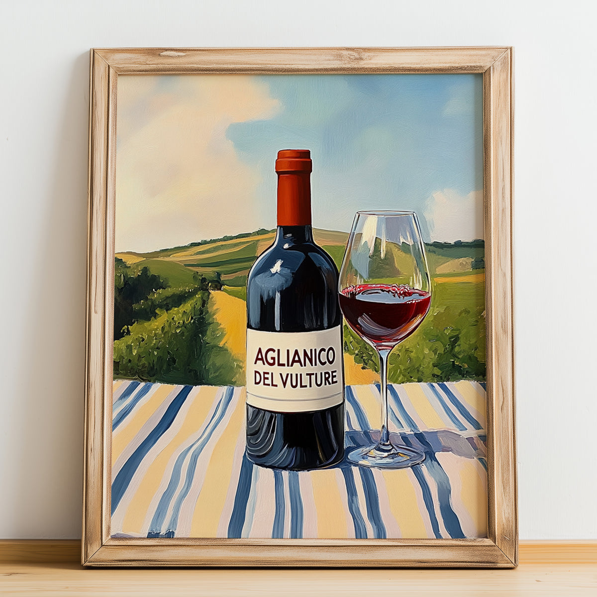 Aglianico del Vulture – Italian Red Wine, Vinoteca Still Life, no-text version framed in wood