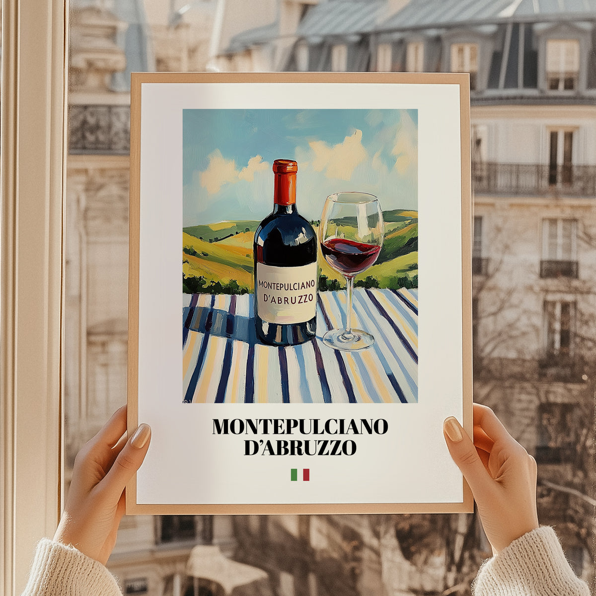Montepulciano d'Abruzzo – Italian Red Wine, Wine Bar Wall Decor, styled in a charming Paris street view