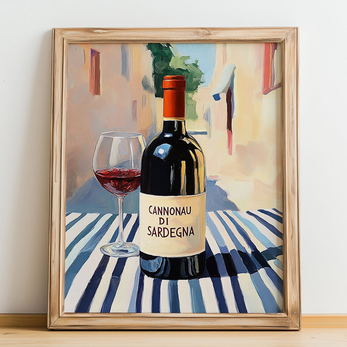 Cannonau di Sardegna – Italian Red Wine, Wine Bar Poster, no-text version framed in wood