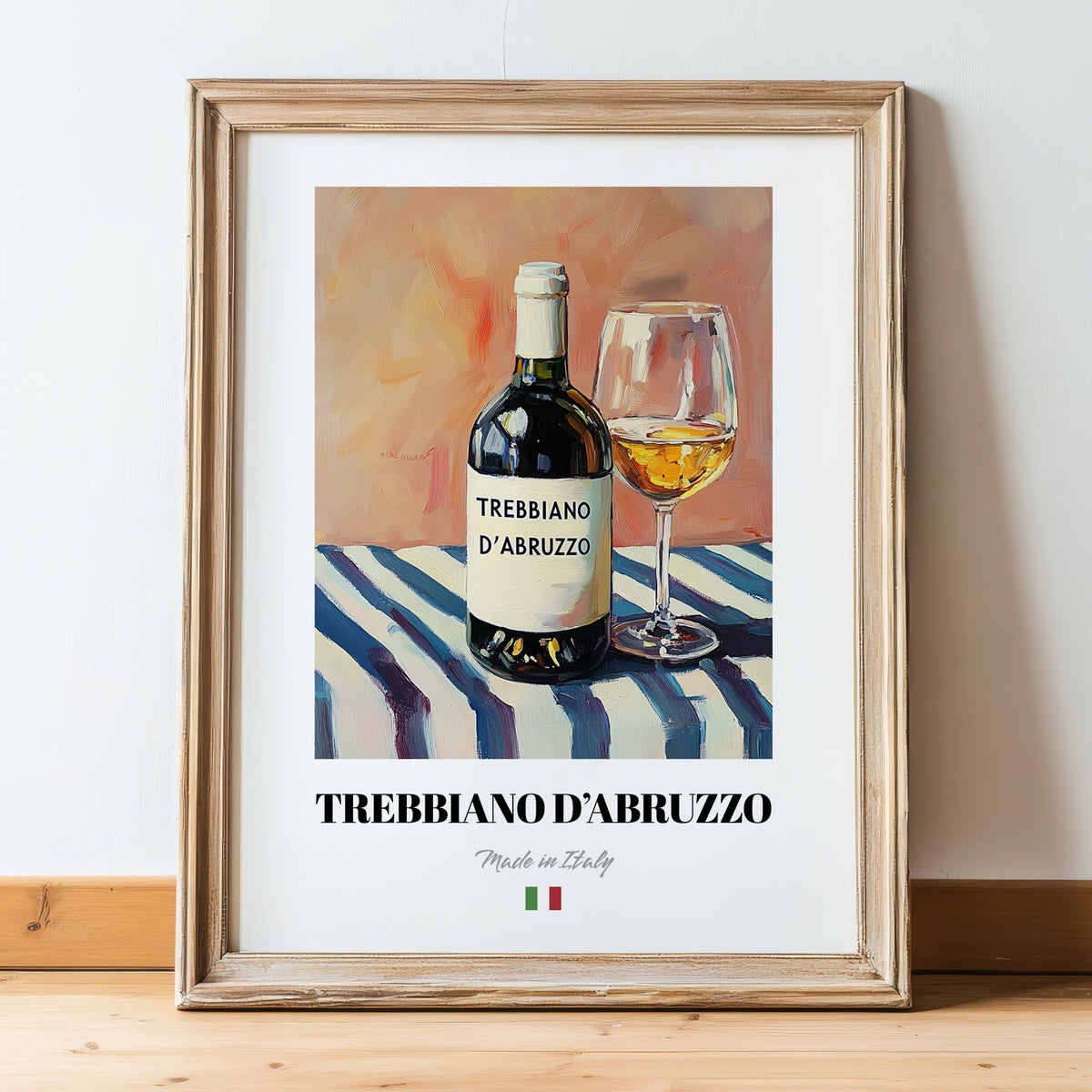 Trebbiano d'Abruzzo – Italian White Wine, Enoteca Wall Art, in wooden frame leaning on the floor