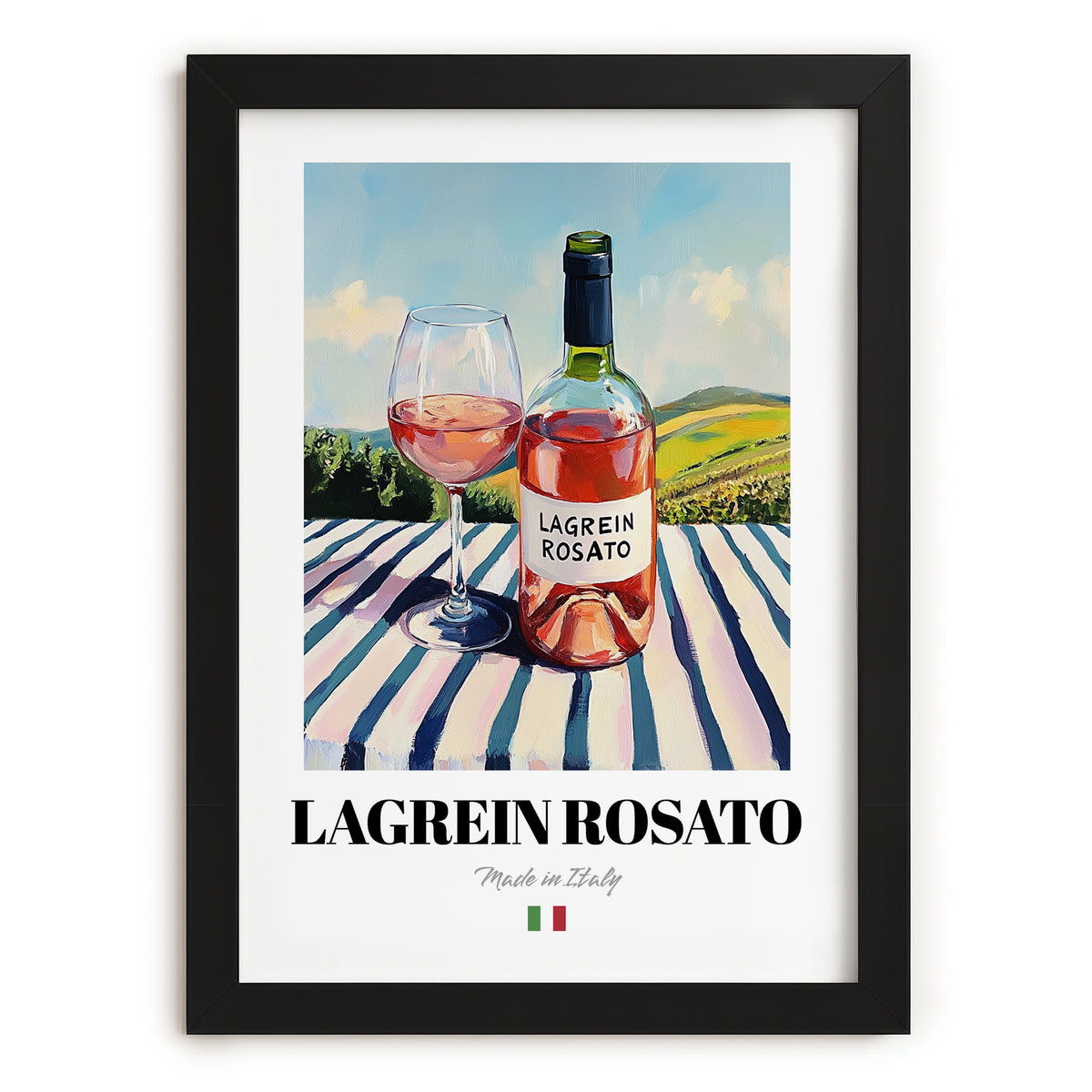 Lagrein Rosato – Italian Rose Wine, Wine Bar Still Life, in sleek black frame