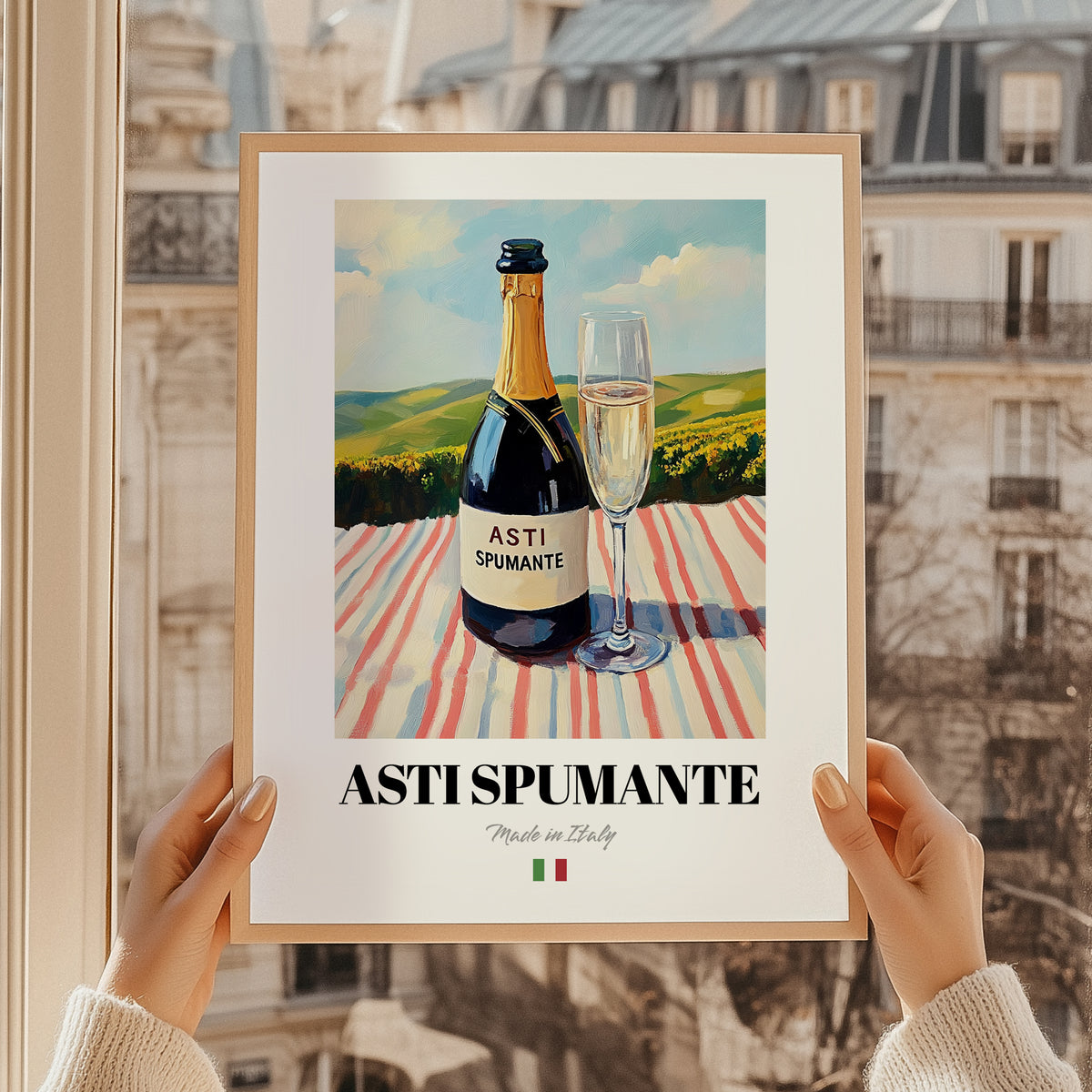 Asti Spumante – Italian Sparkling Wine, Bodega Wall Art, styled in a charming Paris street view